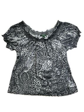 Ralph Lauren Jeans Co Top Round Boho Smocked Neck Sleeve Peasant Blouse Size XL